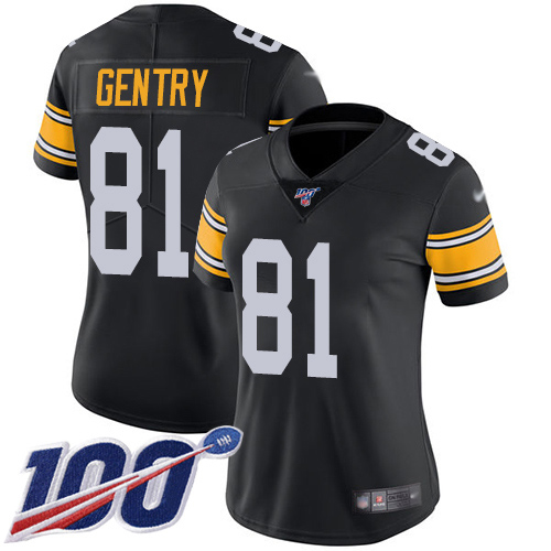 Women Pittsburgh Steelers Football #81 Limited Black Zach Gentry Alternate 100th Season Vapor Untouchable Nike NFL Jersey->women nfl jersey->Women Jersey